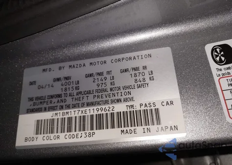 2014 Mazda Mazda3 I Sv z USA, uszkodzony, nr VIN JM1BM1T7XE1199622